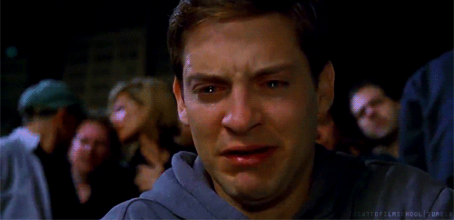 Tobey Maguire crying in Spiderman 3